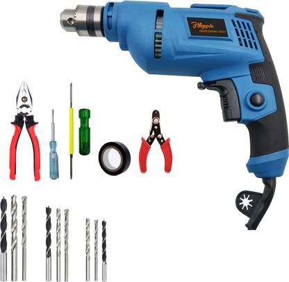 Hillgrove HGCM1101M3 700W Drill Machine with 5Pcs Hand Tool Kit, 9Pcs Drill Bit Set for Making Holes in Metal/Wood/Concrete with Reverse Rotation HF0196 Pistol Grip Drill