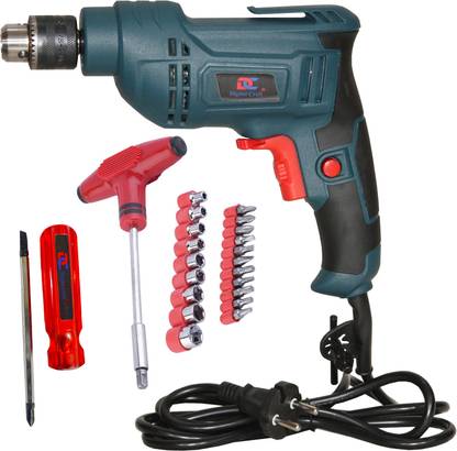 Digital Craft 100% Copper Winding Electric 600w Reversible Drill Machine 10MM,T-Bar Socket Set,2 IN 1 Screw Driver Pistol Grip Drill