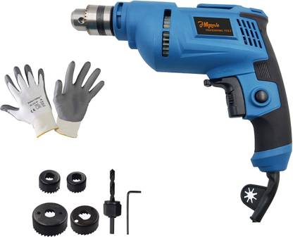 Hillgrove HGCM1098M1 700W Power Drill Machine with Gloves,6Pcs Wood Working Hole Saw Drill Bits for Making Holes in Metal/Wood Working Hole Saw/Concrete HF0185 Pistol Grip Drill