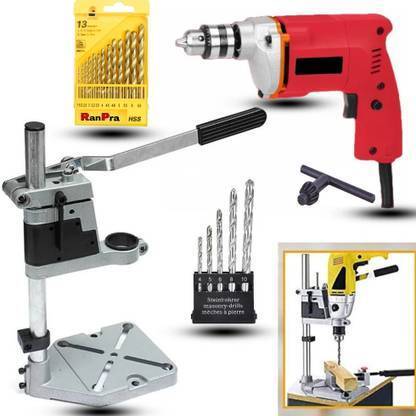 RanPra COMBO OF DRILL STAND HOLDER WITH 10MM DRILL MACHINE | 13PCS AND 5PCS DRILL BIT | Pistol Grip Drill