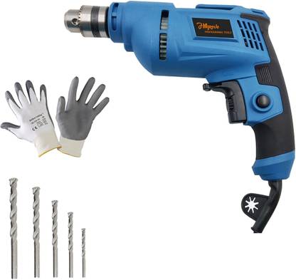 Hillgrove HGCM1078M3 700W Power Drill Machine with Gloves, 5Pcs Masonry Drill Bits for Making Holes in Metal/Wood/Concrete with Reverse Rotation&Variable Speed HF0178 Pistol Grip Drill