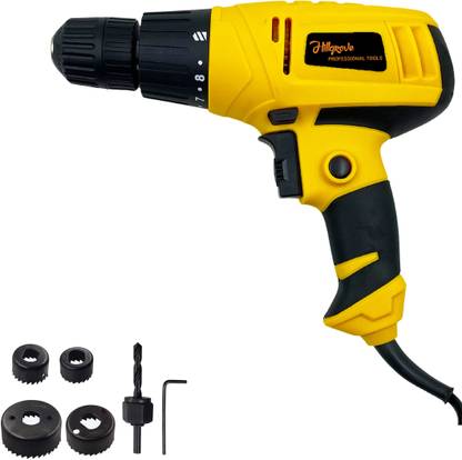 Hillgrove HGCM1172M1 350W Power Drill Machine with 6Pcs Wood Working Hole Saw Drill Bits for Making Holes in Metal/Wood/Concrete with Reverse Rotation PB8SQ914 Pistol Grip Drill