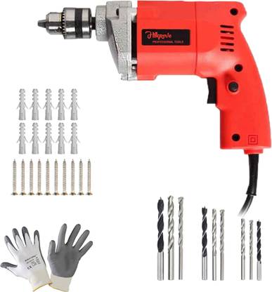 Hillgrove HGCM1114M3 500W Drill Machine with 10Pcs Screws, 10Pcs Plastic Gitti, 9Pcs Drill Bit Set for Making Holes in Metal/Wood/Concrete Pistol Grip Drill NDM161 Pistol Grip Drill