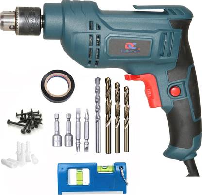 Digital Craft 100% Copper Winding Electric 600w Reversible Drill Machine 10MM,PVC Tape Screw PlugMini Pocket Level Pistol Grip Drill