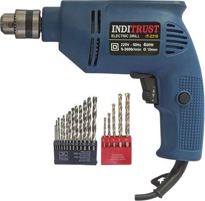 Inditrust Heavy duty 400W Reversible Drill Machine Variable speed with 13pcs Hss & 5pc masonry bit set (Pack of 3) Pistol Grip Drill