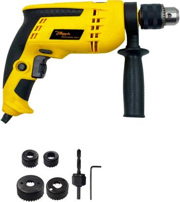 Hillgrove HGCM1139M1 700W Power Drill Machine with 6Pcs Wood Working Hole Saw Drill Bits for Making Holes in Metal/Wood/Concrete with Reverse Rotation P08WD913 Pistol Grip Drill