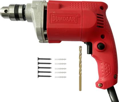 DUMDAAR 6-Month Warranty 350w 10mm RED Electric drill machine 100% Copper Winding with 1pc masonry bit 5pc Gitti 5pc Pech Pistol Grip Drill