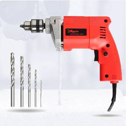 Hillgrove Heavy-Duty Electric Drill Machine with Multipurpose 100% Copper Winding HGCM524M1 With 10mm Drill Machine with 5Pcs HSS Pistol Grip Drill