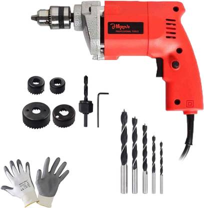 Hillgrove 100% Copper Winding HGCM1113M3 500W Power Drill Machine with Drill Bits for Making Holes in Metal/Wood/Concrete Pistol Grip Drill NDM158 Pistol Grip Drill