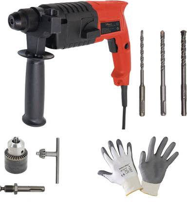 Hillgrove MCGH1020M6 20mm Hammer Impact Drill Machine Forward/Reverse Rotation with Safety Gloves and 3 Bits and Drill Chunk(13mm),SDS Adapter HMDC1009 Pistol Grip Drill