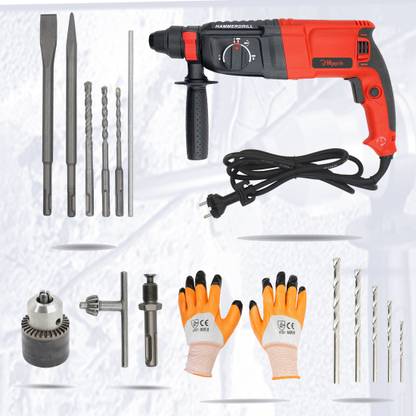 Hillgrove HGCM30M3 26mm Hammer Impact Drill Machine Forward/Reverse Rotation with Drill Chunk(13mm),SDS Adapter,5Pcs SDS Plus,5Pcs Masonry Bits HGCM30M3 Pistol Grip Drill