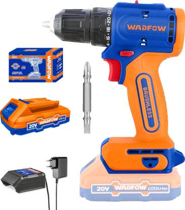Wadfow 20V Cordless Drill Machine Brushless, 22+1, 50Nm, Spindle Lock, with Battery and Charger, 2-Speed Brushless Cordless Drill