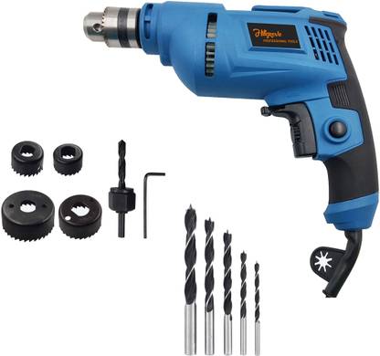 Hillgrove HGCM1092M1 700W Power Drill Machine with 5 Pcs Wood Bits and 6Pcs Hole Saw Drill Bits for Making Holes in Metal/Wood/Concrete with Reverse Rotation HF0167 Pistol Grip Drill