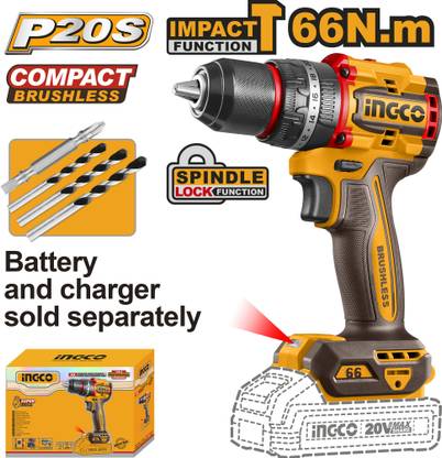 INGCO 66nm Compact Brushless Cordless Impact Drill Without Battery and Charger CIDLI206681 Cordless Drill