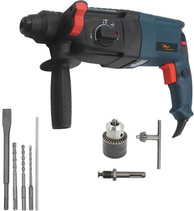 Hillgrove MCGH1031M5 26mm Hammer Impact Drill Machine Forward/Reverse Rotation with 5Pcs SDS Plus Bits and Drill Chunk(13mm) for Drilling in Metal/Wood/Concrete YD10 Pistol Grip Drill