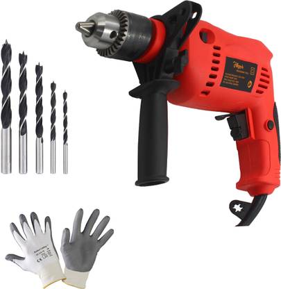 Hillgrove HGCM1080M2 700W Power Drill Machine with Gloves, 5Pcs Wood Drill Bits for Making Holes in Metal/Wood/Concrete with Reverse Rotation and Variable Speed HF0132 Pistol Grip Drill