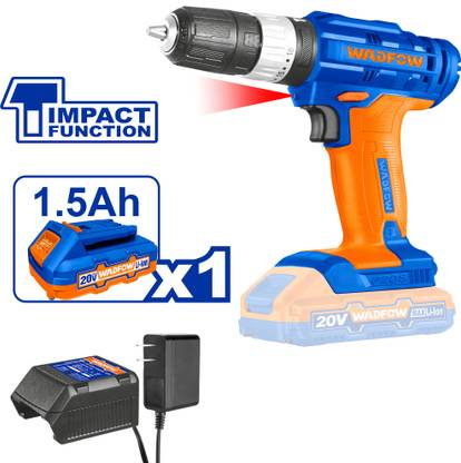 Wadfow 20V Cordless Impact Drill, 35N.m, 18+1+1, Drill Machine with Battery and Charger, Cordless Drill