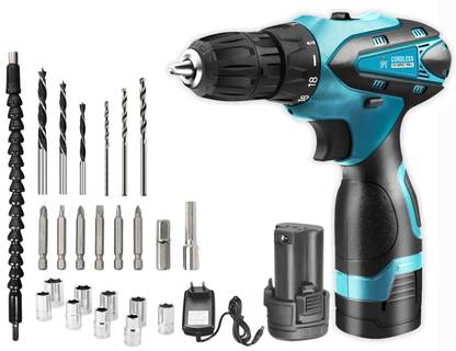 JPT 12V Powerful Cordless Drill Machine | 2x Batteries | 24Pcs Bits and Sockets Cordless Drill