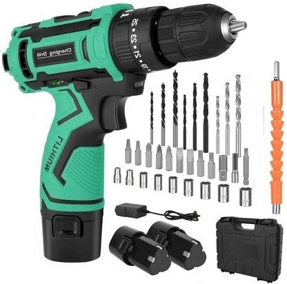 XDLB Cordless screwdriver drill machine With 2 battery tool kit set Combo 10mm 12V Cordless Screwdriver Kit with Bits and case 12v_06 Cordless Drill