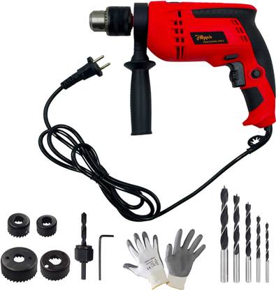 Hillgrove MCGH1164M3 700W Power Drill Machine with 5Pcs Wood Bits and 6Pcs Hole Saw Drill Bits for Making Holes in Metal/Wood/Concrete with Reverse Rotation DP254 Pistol Grip Drill