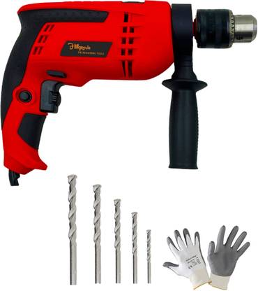 Hillgrove HGCM1160M2 700W Power Drill Machine with Gloves, 5Pcs Masonry Drill Bits for Making Holes in Metal/Wood/Concrete with Reverse Rotation P08SM926 Pistol Grip Drill