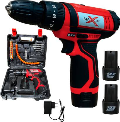 RanPra 12V MAXIM CORDLESS MACHINE HEAVY DUTY SCREWDRIVER ( DOUBLE BATTERY ) 12 V CORDLESS DRILL MACHINE REDHORSE HEAVY DUTY DRILL/ SCREWDRIVER ( DOUBLE BATTERY )10 MM Cordless Drill