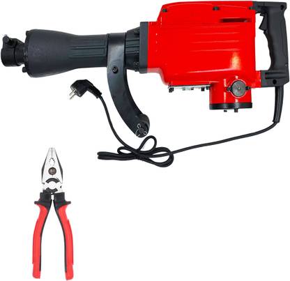 Hillgrove 100% Copper 1800 Watt Heavy Duty Demolition Chisel+Hammer Concrete Breaker Drill Machine with 8"inch Plier and 2 Bits for Breaking Concrete Road/Wall DFH74 Pistol Grip Drill