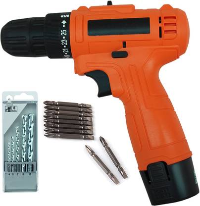 MHA cordless screwdriver drilling machine 10mm keyless chuck drill screw gun with 5pcs Masonry Drill Bit Set and PH2(+/-) 10pcs Bits (Size -compact) Pistol Grip Drill