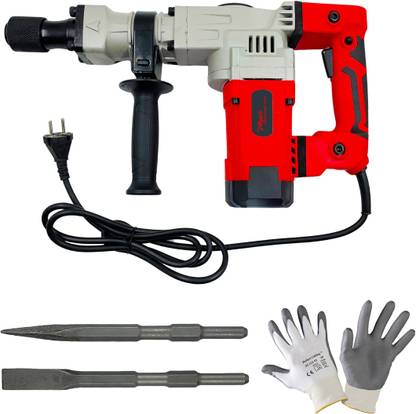 Hillgrove MCGH4M5 100% Copper 18MM Demolition Chisel+Hammer Concrete Breaker Drill Machine with Safety Gloves and 2 Bits for Breaking Concrete Wall DFH53 Pistol Grip Drill