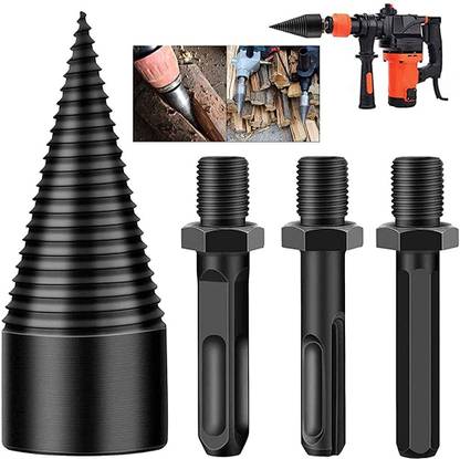 ELEPHANTBOAT Firewood Log Splitter, 3pcs Drill Bit Removable Cones Kindling Wood Splitting Electric Drills Screw Cone Driver Hex + Square + Round 32mm/1.26inch Cordless Drill