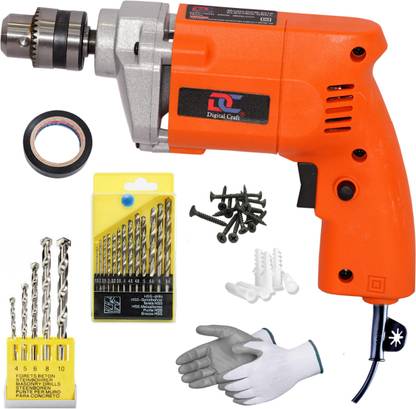 Digital Craft Powerful Compact Drilling Tool for Home 10mm 400W Drill Machine,5Pc Masnory Drill Bit Set,13Pc HSS Drill Bit Set Pistol Grip Drill