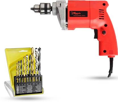 Hillgrove HGCM712M3 With All Purpose 10mm Drill Machine with 9Pcs All Type Drill Bits for Making Holes in Metal/Wood/Concrete HGCM712M3 Pistol Grip Drill