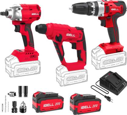 iBELL C3-0724 20V MAX Cordless Rotary Hammer Drill, Impact Wrench & Impact Drill Combo Kit Cordless Drill