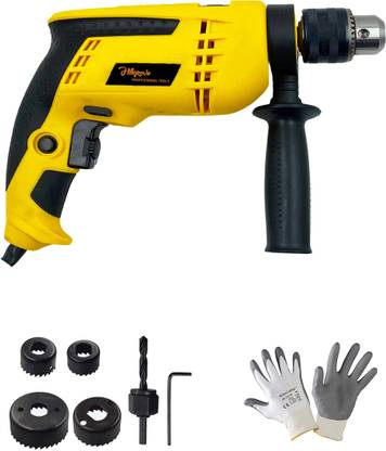 Hillgrove HGM1146M1 700W Power Drill Machine with Gloves, 6Pcs Wood Working Hole Saw Drill Bits for Making Holes in Metal/Wood Working Hole Saw/Concrete PSM934 Pistol Grip Drill