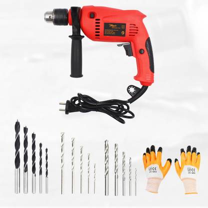 Hillgrove HGCM247M1 700W Drill Machine with HSS+Wood+ Masonry Drill Bit Set for Making Holes in Metal/Wood/Concrete with Reverse Rotation Pistol Grip Drill