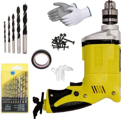 Digital Craft 10MM Electric Drill Machine 300W,13Pc HSS Drill Bit Set,5Pc Wood Drill Bit Set for Home Improvement, DIY Projects Pistol Grip Drill