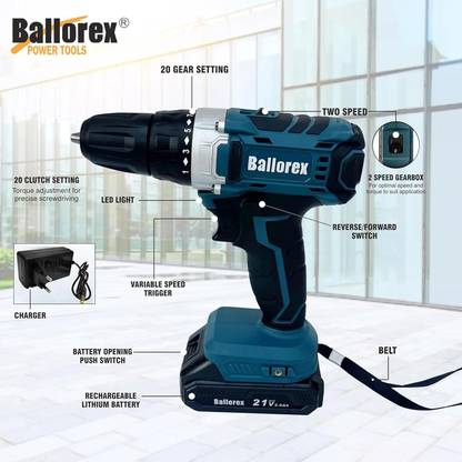Ballorex Cordless 2 Batteries Reversible Switch Multi-Torque Clutch, Keyless Chuck - Wood (KS-21VD) Cordless Drill Machine/Driver Cordless Drill
