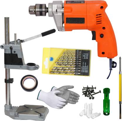Digital Craft 400W Drill Machine 10mm with Stand, 13-Piece HSS Drill Bit Set 2-in-1 Screwdriver – Compact Tool with Big Performance Pistol Grip Drill