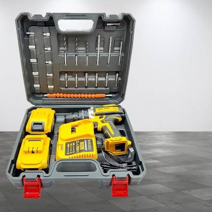 DCX MAF-PRO Impact drill with 24 tools Key less Chuck with 2 batteries LED torch 20v Cordless kit with accessories for drilling in Wall, Wood, Metal etc. Cordless Drill