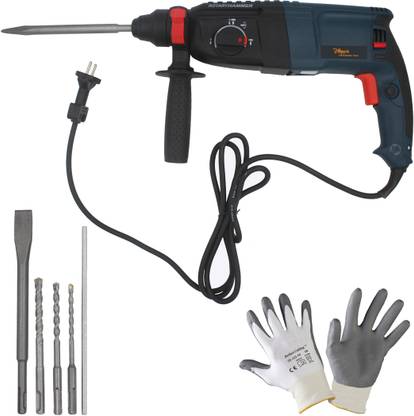 Hillgrove MCGH1030M6 All Purpose 26mm Hammer Impact Drill Machine Forward/Reverse Rotation with Safety Gloves & SDS Plus Bits for Making Holes in Metal/Wood/Concrete YD8 Pistol Grip Drill