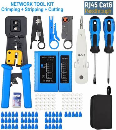 GoodsBazaar 130pc Combo RJ45 Pass Through Crimping Tool Kit Cable Tester Cutter Punch Tool Power & Hand Tool Kit