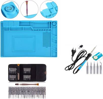 Power Up Mobile Repair Mat with 25 in 1 Pocket Repair Tool Kit & Soldering Iron Kit Combo Hand Tool Kit
