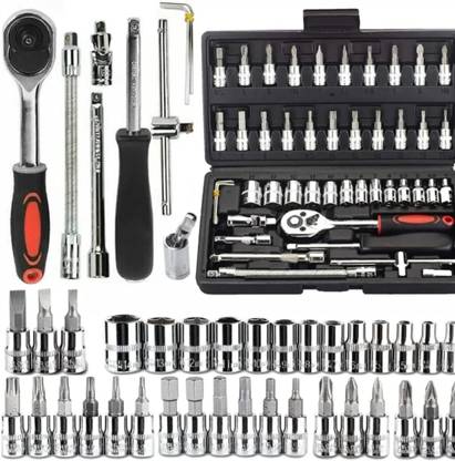 dhriyag High Quality 46 PCS 1/4 Inch Socket Set Tool Ratchet Wrench Tool Kit Hand Tool Kit