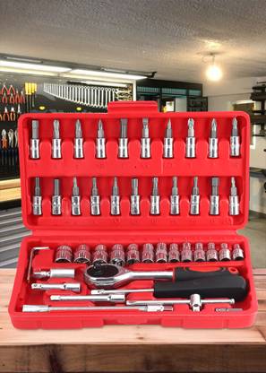 tree fit 46pcs 1/4-Inch Socket Set Tool Ratchet Wrench toolKit Household Power & Hand Tool Kit