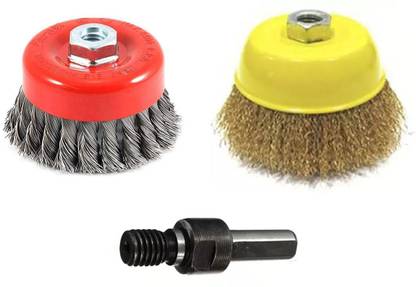 Kshivi CBN44 Combo of Twisted Cup Brush and Non Twisted Cup Brush With Drill Attachment Wheel Brush