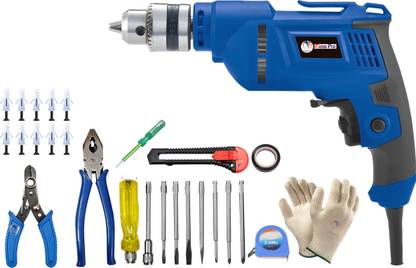 Mass Pro 10mm Electric Power Drill Machine 600W Reversible With Multi Useable Tools Kit Power & Hand Tool Kit