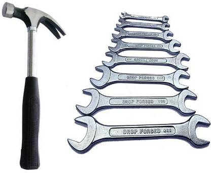 Hand power tool Claw hammer and 8pcs double side open end spanner set Hand Tool Kit