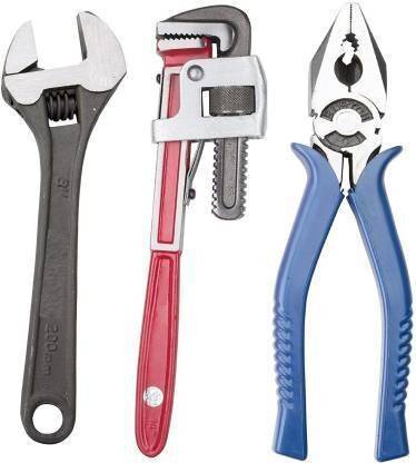 lifeways Pack of 3 Tool Kits Set for Home (Contains 8 Inch Adjustable Spanner, 8 Inch Combination Plier, 10 Inch Pipe Wrench) (Regular Packing) Pack of 3 Tool Kits Set for Home Hand Tool Kit
