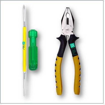 NBS NBS Screwdriver 2x1-8" and Zebra Plier (Rubber Grip) Yellow and Black Hand Tool Kit