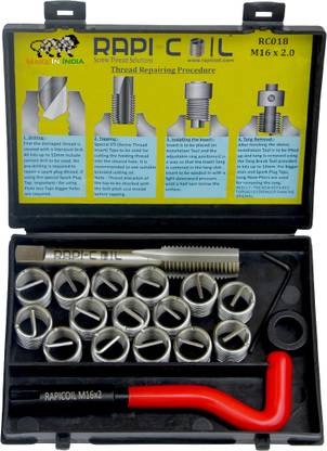 Rapi-Coil RAPI-COIL M16 X 2.0 Thread Repair Kit with Stainless Steel Helicoil Insert Hand Tool Kit